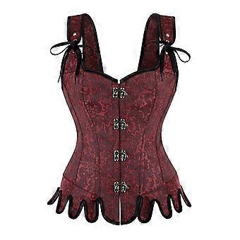 Retro Victorian Corset With Detachable Chain Breathable Polyester Waist Shaper For Gothic Themed Event  Crimson red XS
