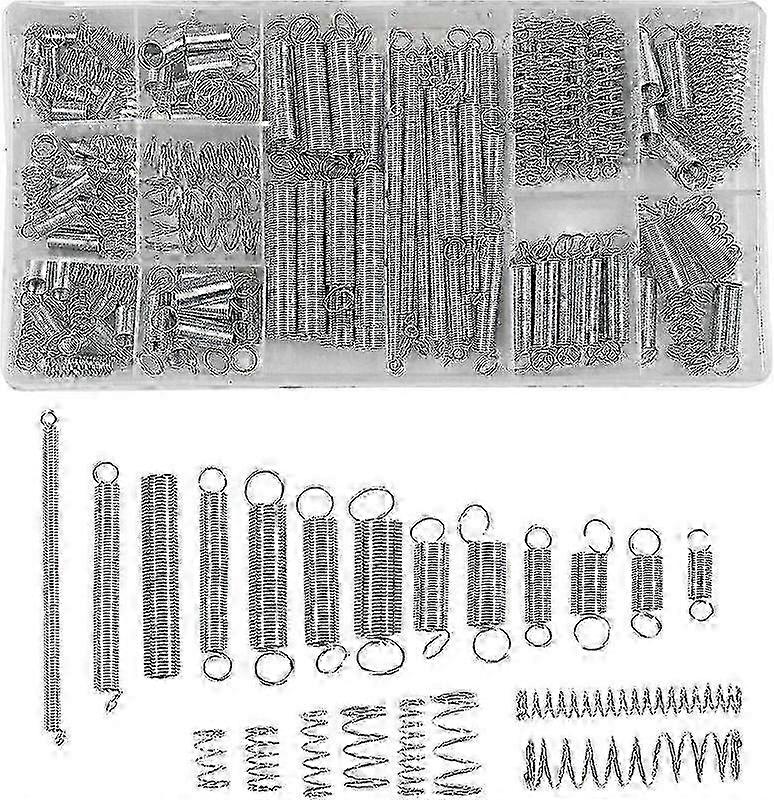 Assorted Compression & Extension Springs 200-Piece Set: 20 Sizes Galvanized Steel with Storage Box
