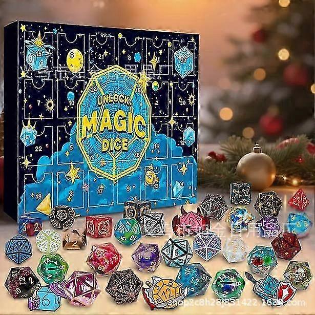 Polyhedral Dice - 24 Pcs Mystery Dice Box, Random Styles Dice & Pins Badges, Bulk DND Dice, Dice Advent Calendar, D&D Gifts, Great for Dungeons and Dr