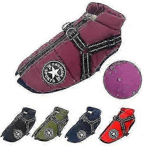 ハーネス付き大型ペットドッグジャケット冬暖かい犬服防水-MXBC