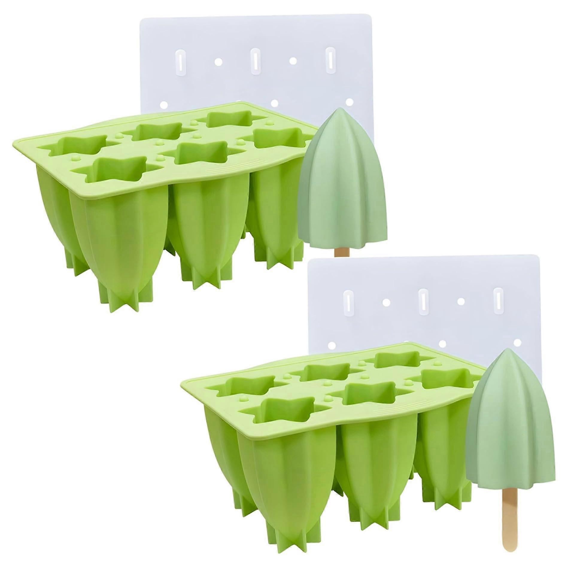Popsicles Molds, 2Pack, 6Cavity BPA Silicone Ice Pops Molds, Easy Release, Reusable with Lids, Green