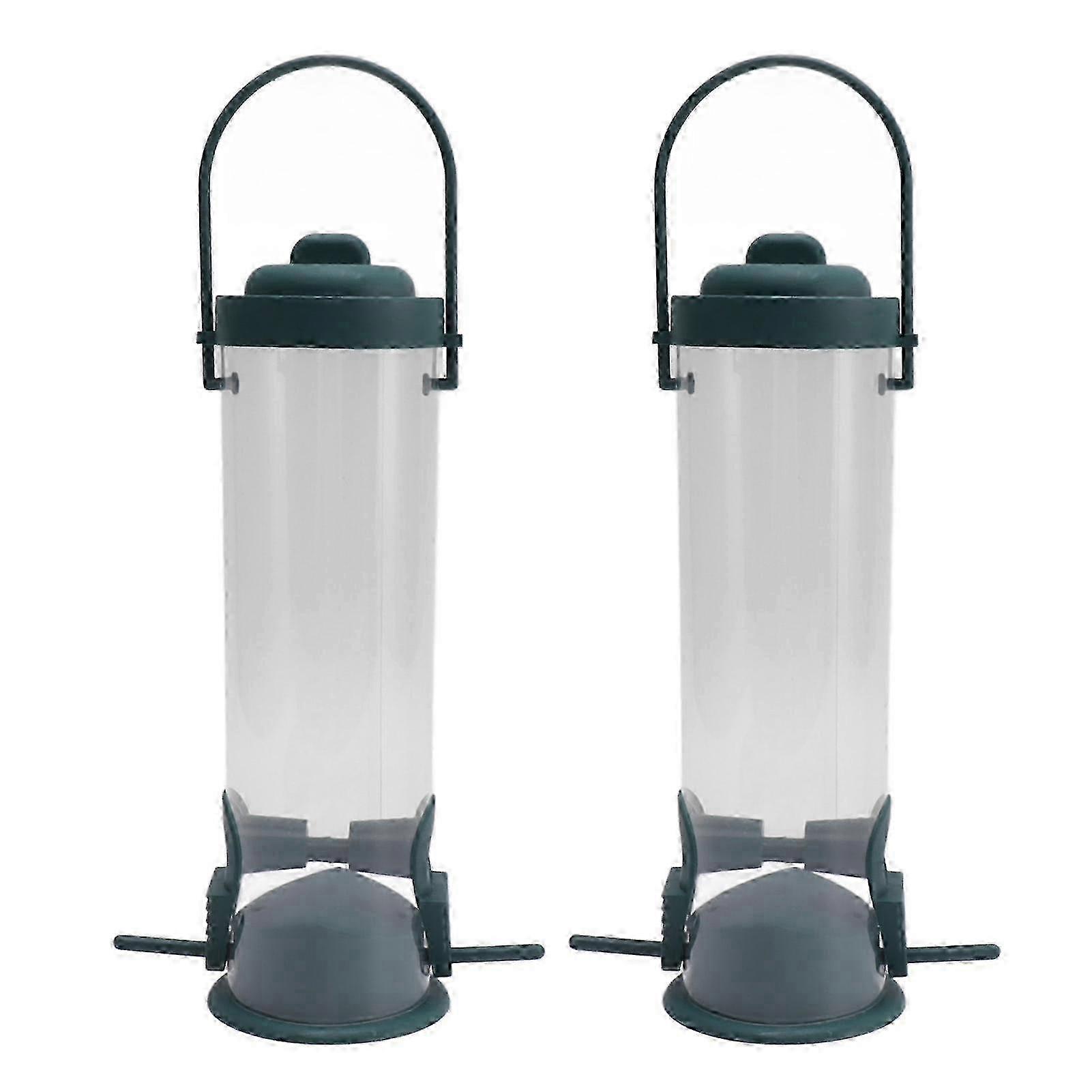Transparent Plastic Bird Feeder 2-Pack with Squirrel Proof Design and 4 Ports for Extended Food Freshness