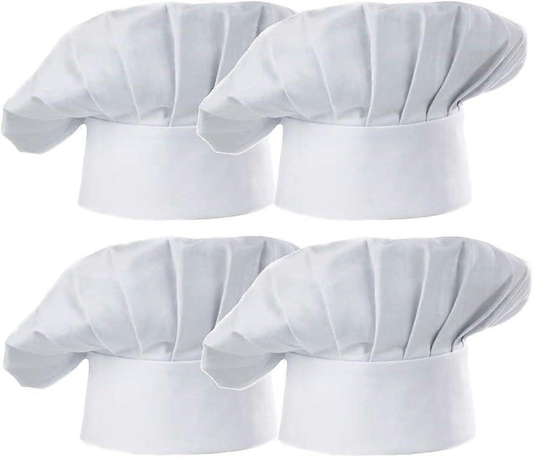 4er-Set Kochmützen für Erwachsene, verstellbar, elastisch, weiß, Einheitsgröße