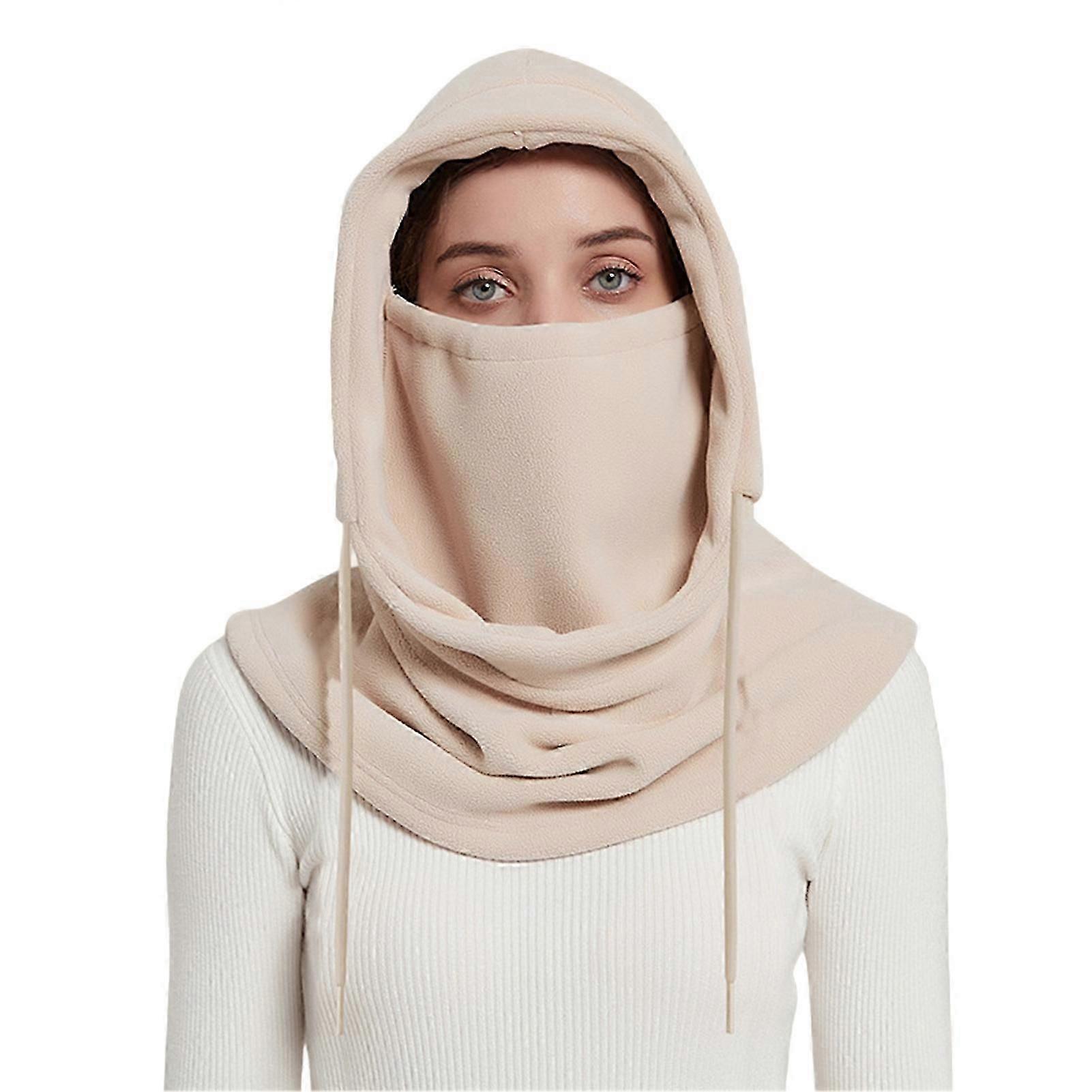 Fleece Riding Headgear Solid Color Adjustable Drawstring 3 in 1 Skiing Hat with Face Guard Neck Protection Function Cycling Accessory