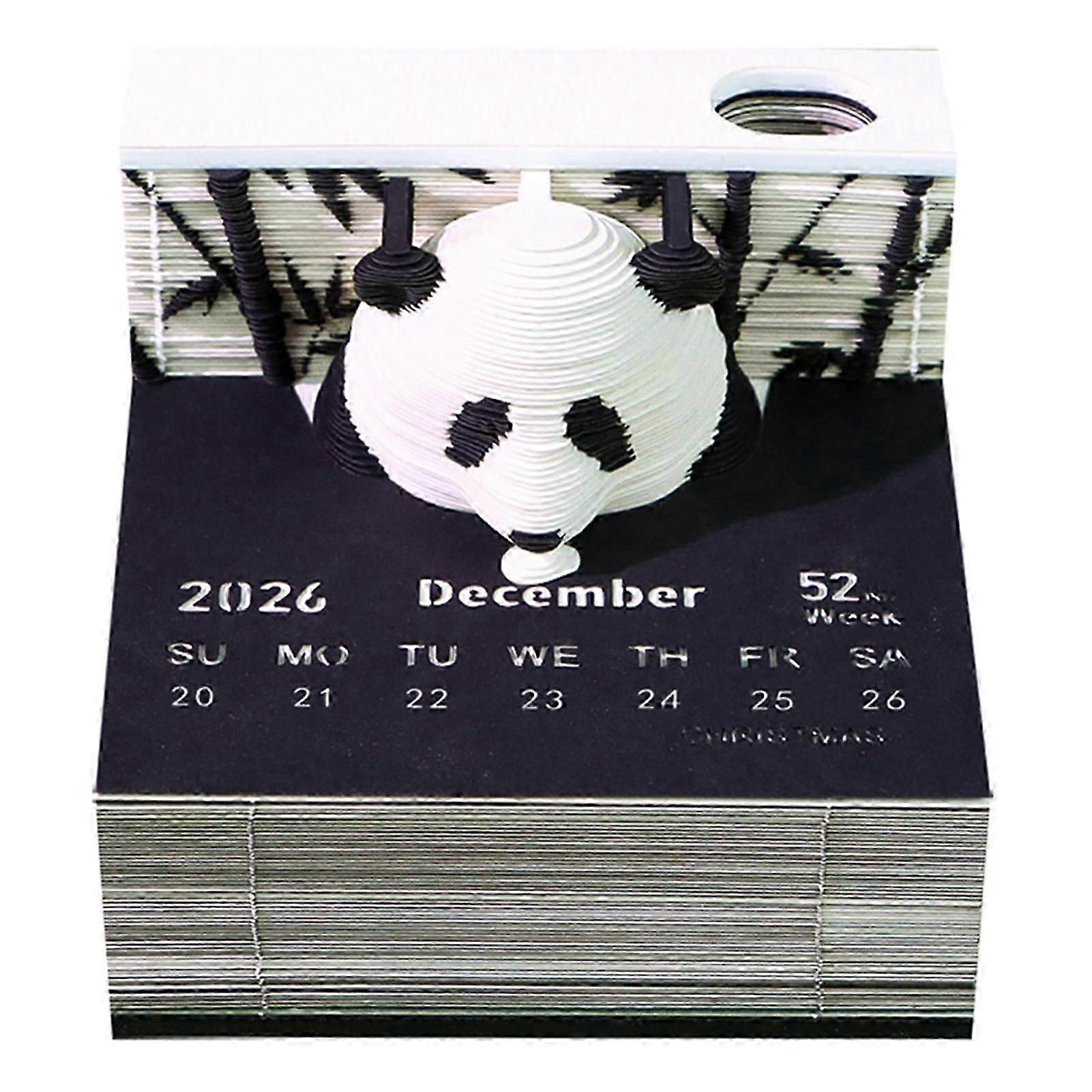 3D Art Panda Memo Pad Calendar 2026 Creative Paper Craft Calendar DIY Notepad Home Office Desk Calendar