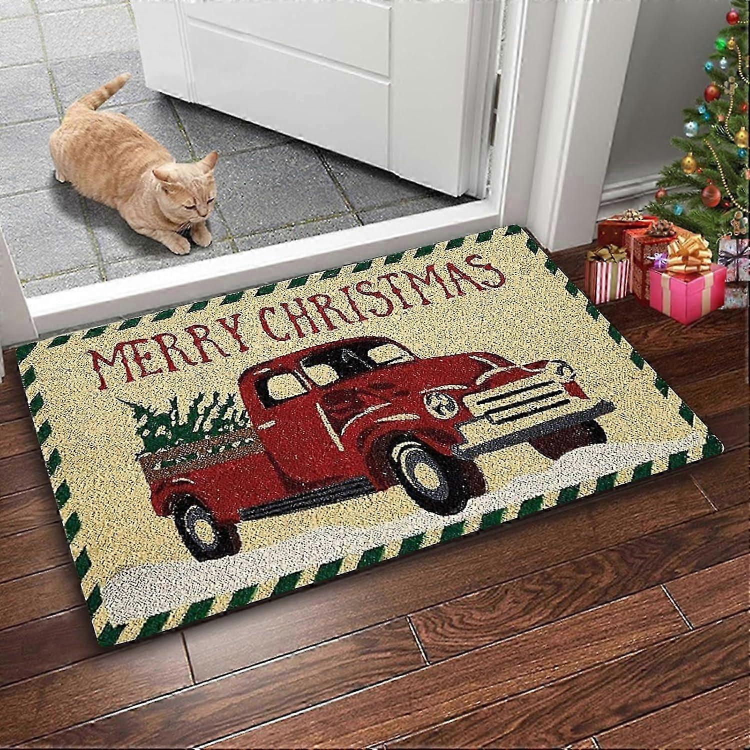 Christmas Doormat, 60x40cm Red Truck Door Mat, Non-Slip Christmas Floor Mat, Christmas Doormat, Christmas Rug, Christmas Decoration for Indoor, Outdoo