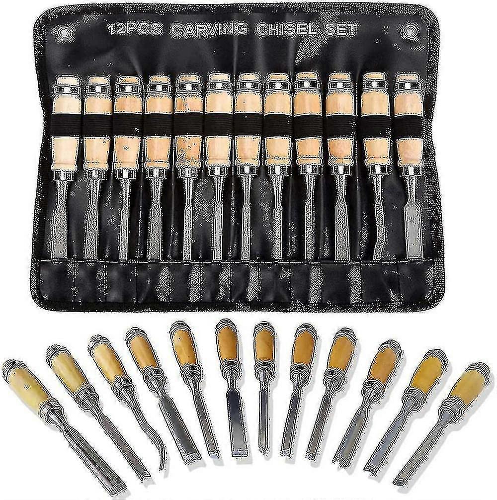 Professional Wood Carving Chisel Set - 12 Pieces Sharp Woodworking Tools With Carrying Case
