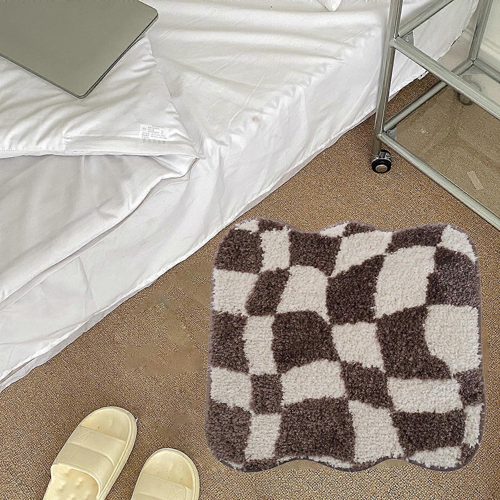 Thick Striped Memory Foam Bath Rugs, Soft Absorbent Velvet Bathroom Mats with Dots on Underside, Machine Washable, 16x16