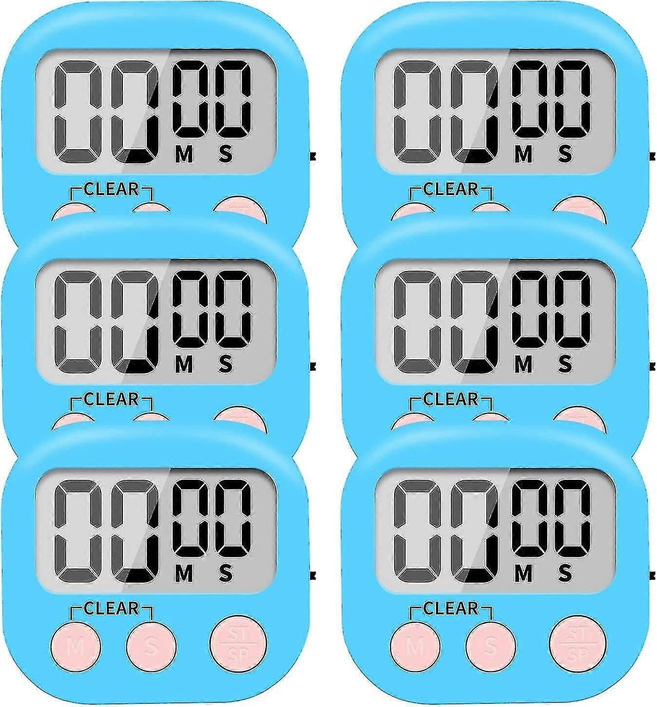 6-Pack Small Digital Kitchen Timers - Magnetic Countdown Timers