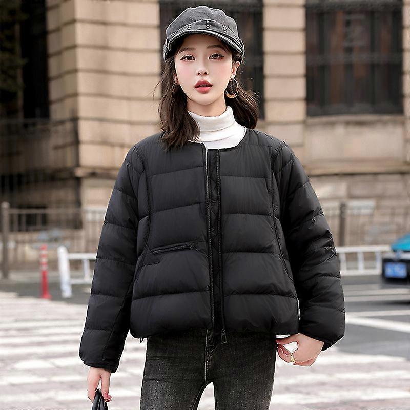 Short round neck simple down cotton jacket 2025 winter coat warm small coat