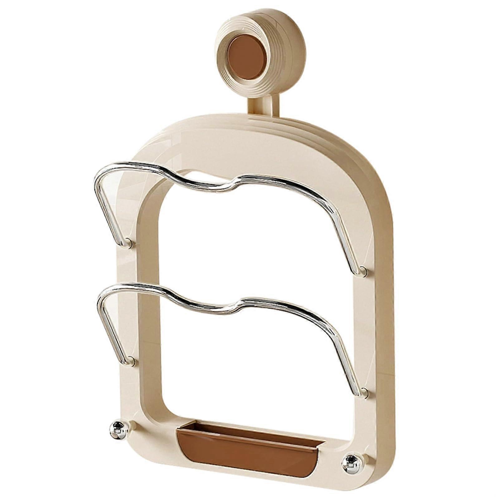 Wall Mounted Pot Lid Rack with Suction Hooks, 2Tier Brown Organizer for Kitchen Utensils