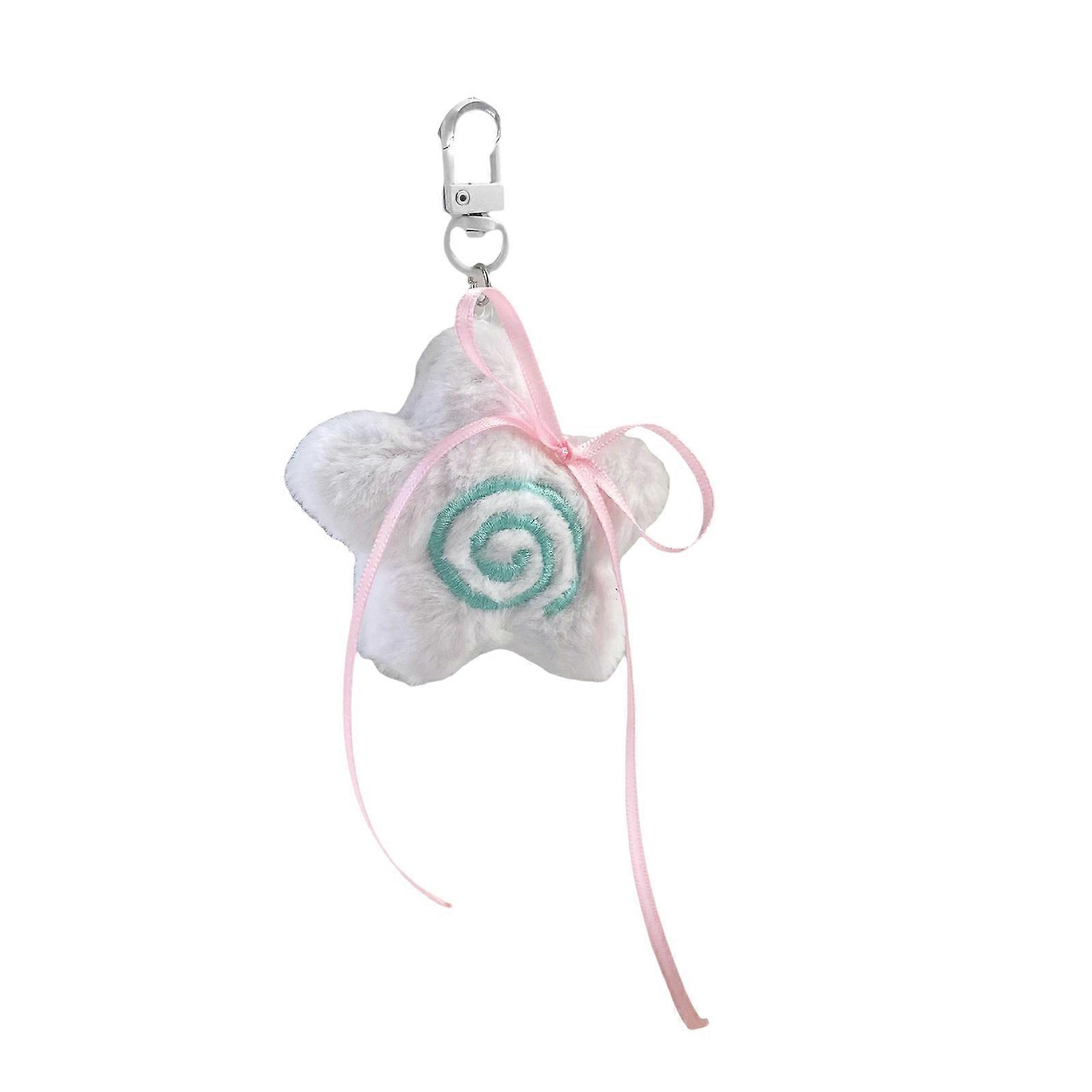 Soft Plush Star Keychain Feature Ribbon Bows Ornament Key Organiser Charm For Keys Purses Backpacks Winter Gift  White