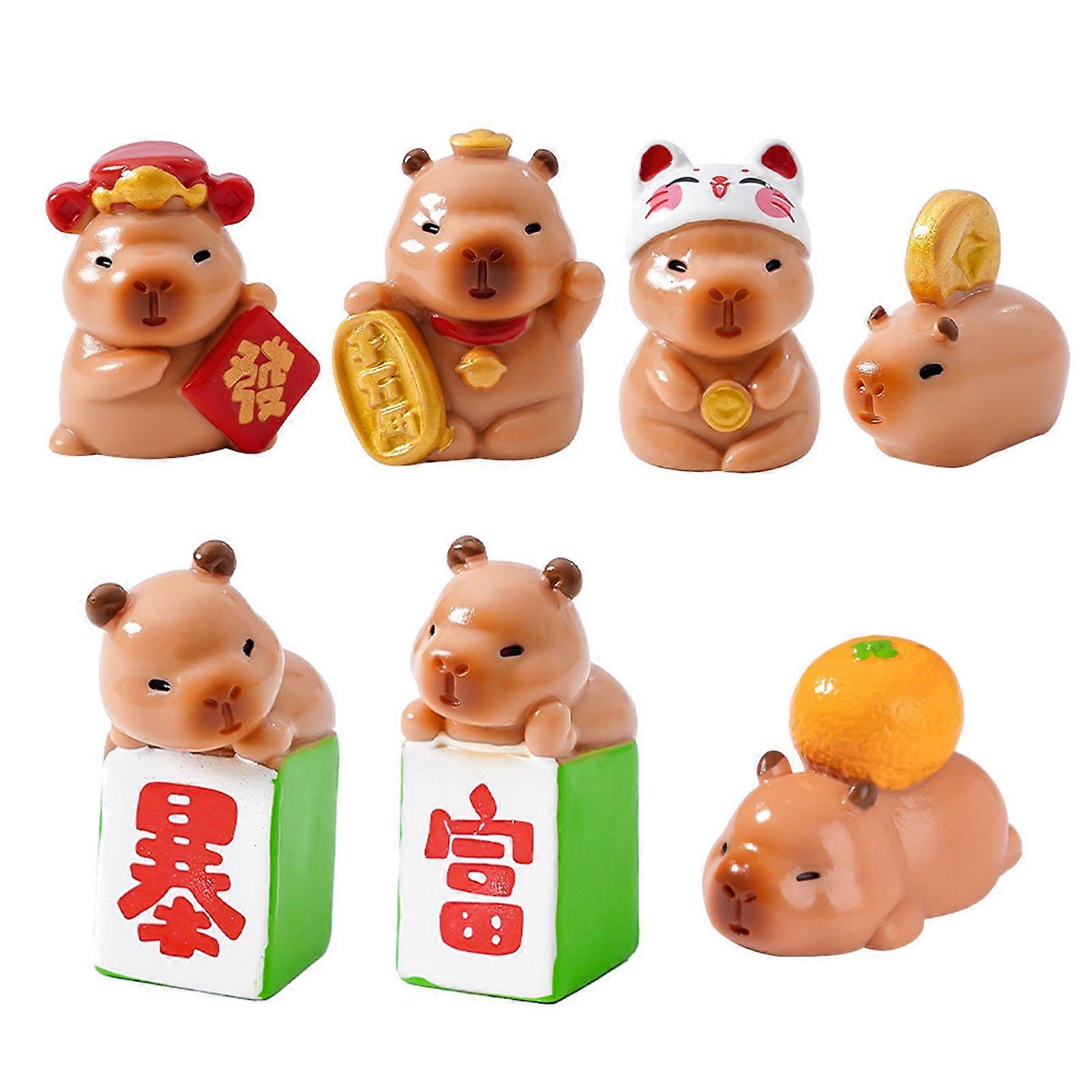 7 Pcs Capybara Miniatures Mini Capybara Figurines Resin Fortune Capybara Collectibles Statues for Car Dashboard Bookshelf Office Desk