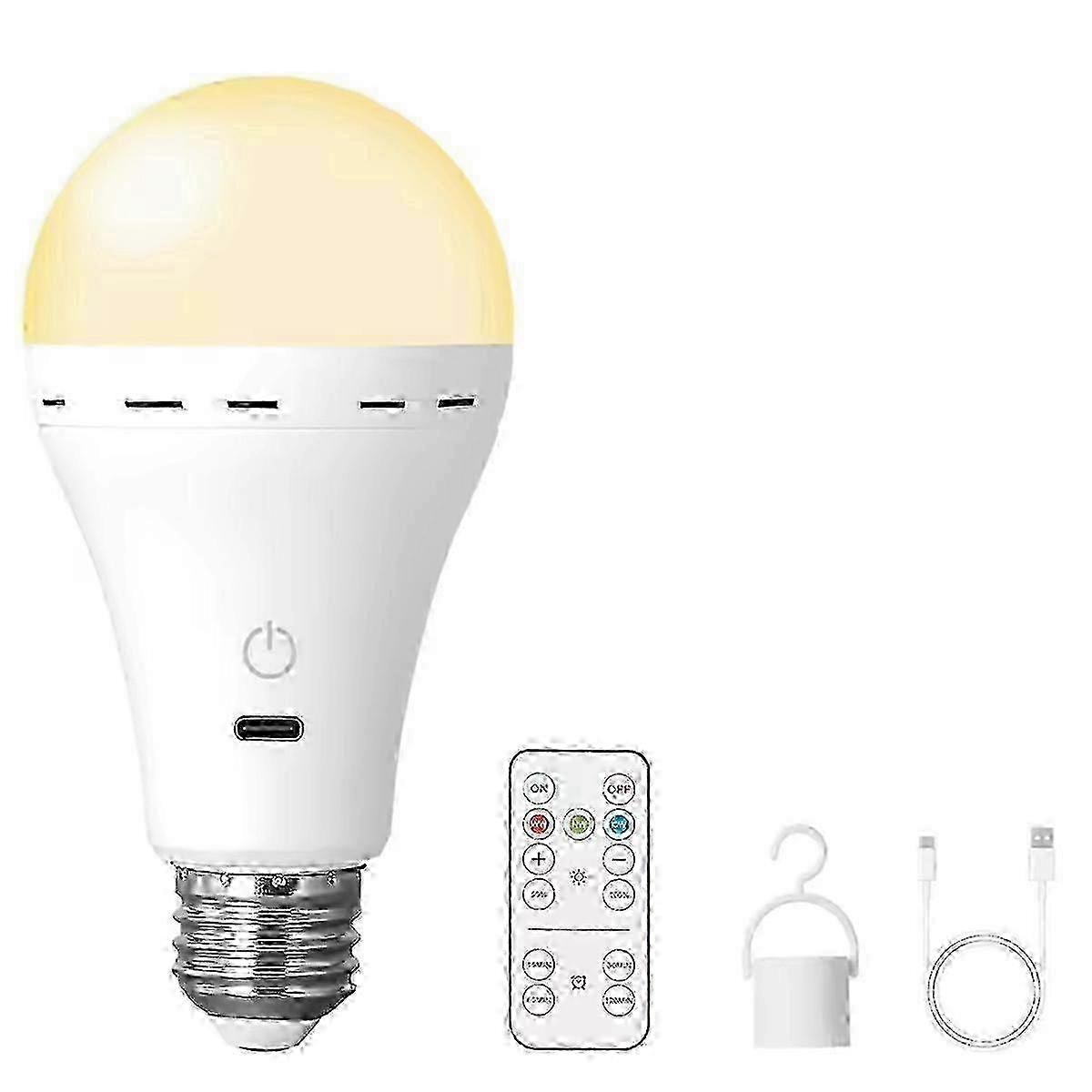 LED Rechargeable Light Bulbs with Remote E26 Battery Operated Light Bulb Smart 3 Colors Changing Bulb with Hook
