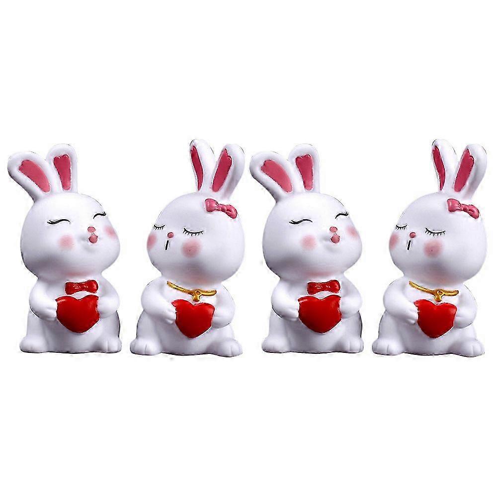 4Pcs Valentine's Day Cake Decors Desktop Rabbit Statues Easter Bunny Decors Cake Supply