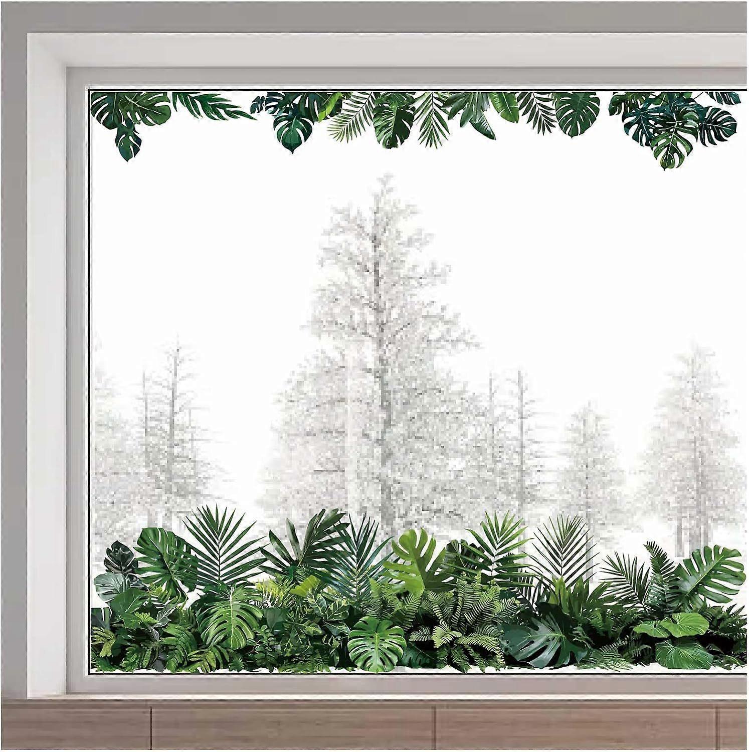 37x114cm Tropical Window Decals Static Non Adhesive Palm Tree Monstera Fern Window Clings Plant Leaf Foliage Flower Botanical Window Stickers for Glas
