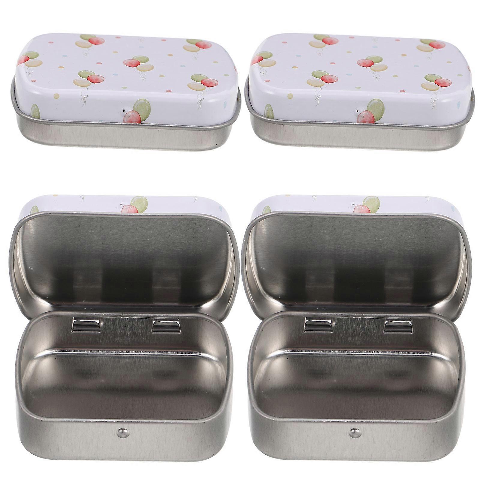 Small Tin Box with Hinge Lid for Multifunctional Storage 4Pcs Metal