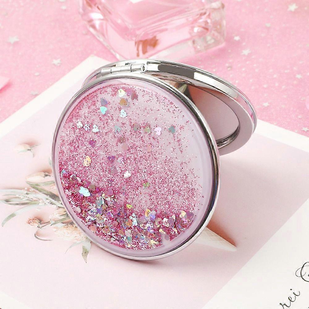 Quicksand Two-sided Makeup Mirror Square Shape Handheld Mini Pocket Mirror Folding Round Shape Cosmetic Mirror