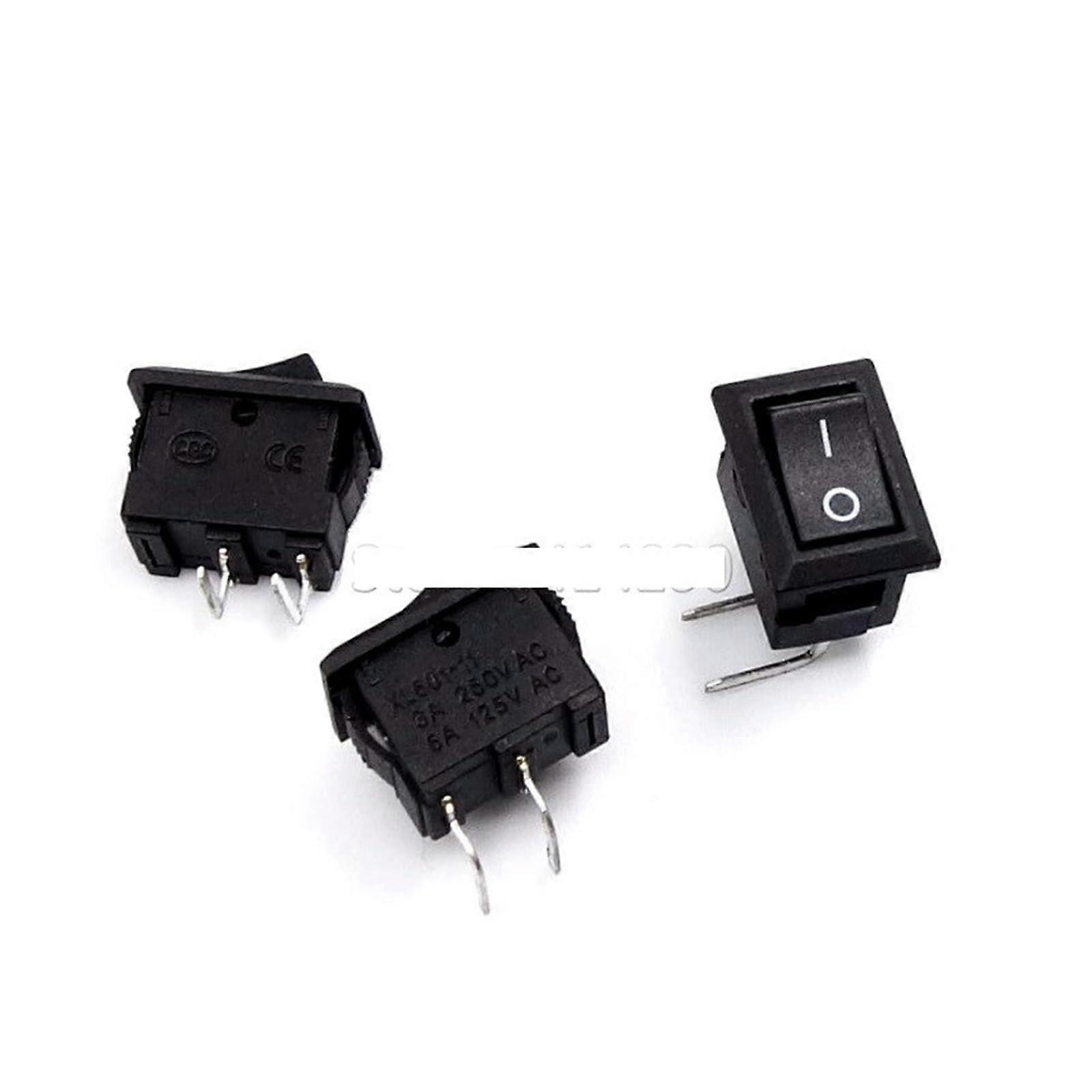 100Pcs 2 Pin Black Rocker Switch KCD11 250V Snapin On Off Control with RightAngle Pins