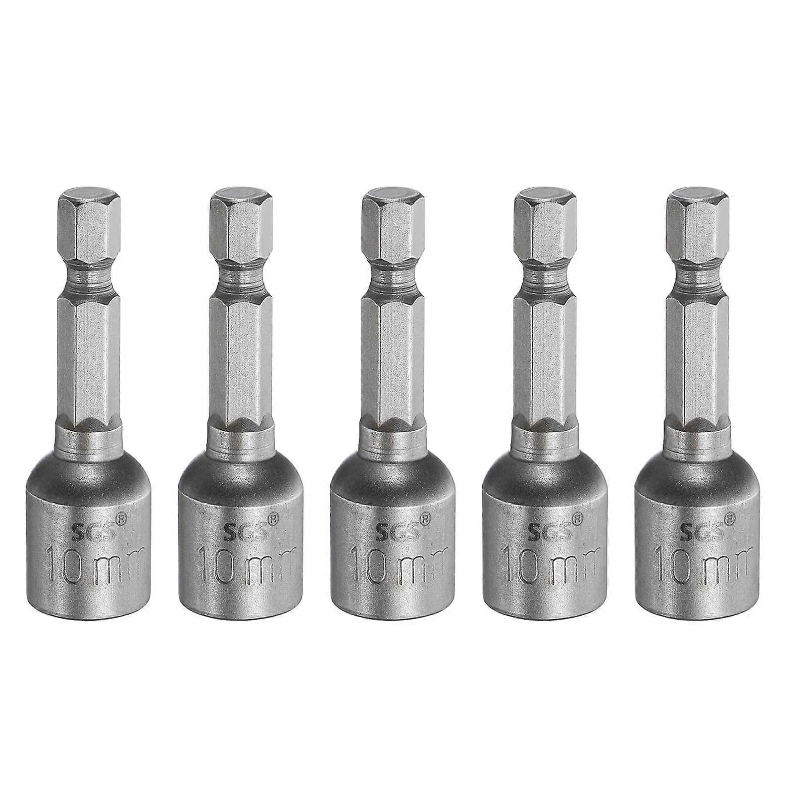 5pcs 10mm Magnetic Nut Driver Bit Set CRV Steel Quick Change Hex Shank 48mm for Power Drills