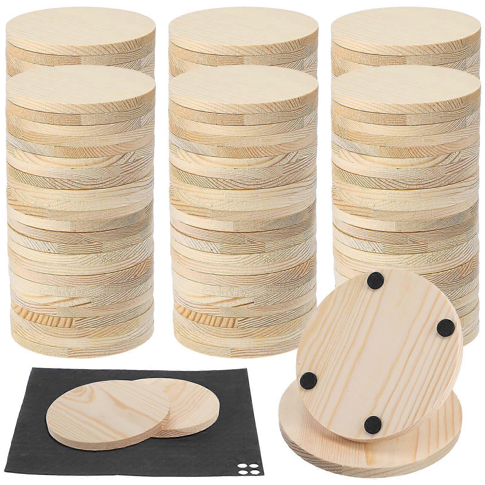 100 Pcs Unfinished Wood Coasters with NonSlip Pads, 4 Inch Round Blank for DIY Crafting and Painting