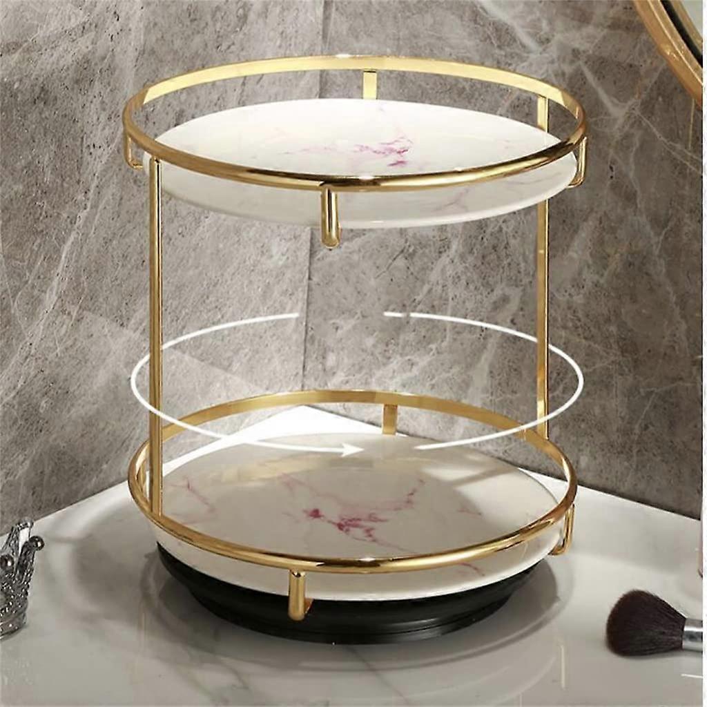 DoubleLayer Rotating Makeup Organizer with 360° Design for Desktop Cosmetic Storage and Perfume Display