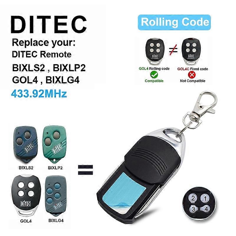 DITEC Remote Control For BIXLS2 BIXLP2 GOL4 BIXLG4 433MHz Rolling Code & GOL4C Fixed Code Garage Opener Command Transmitter