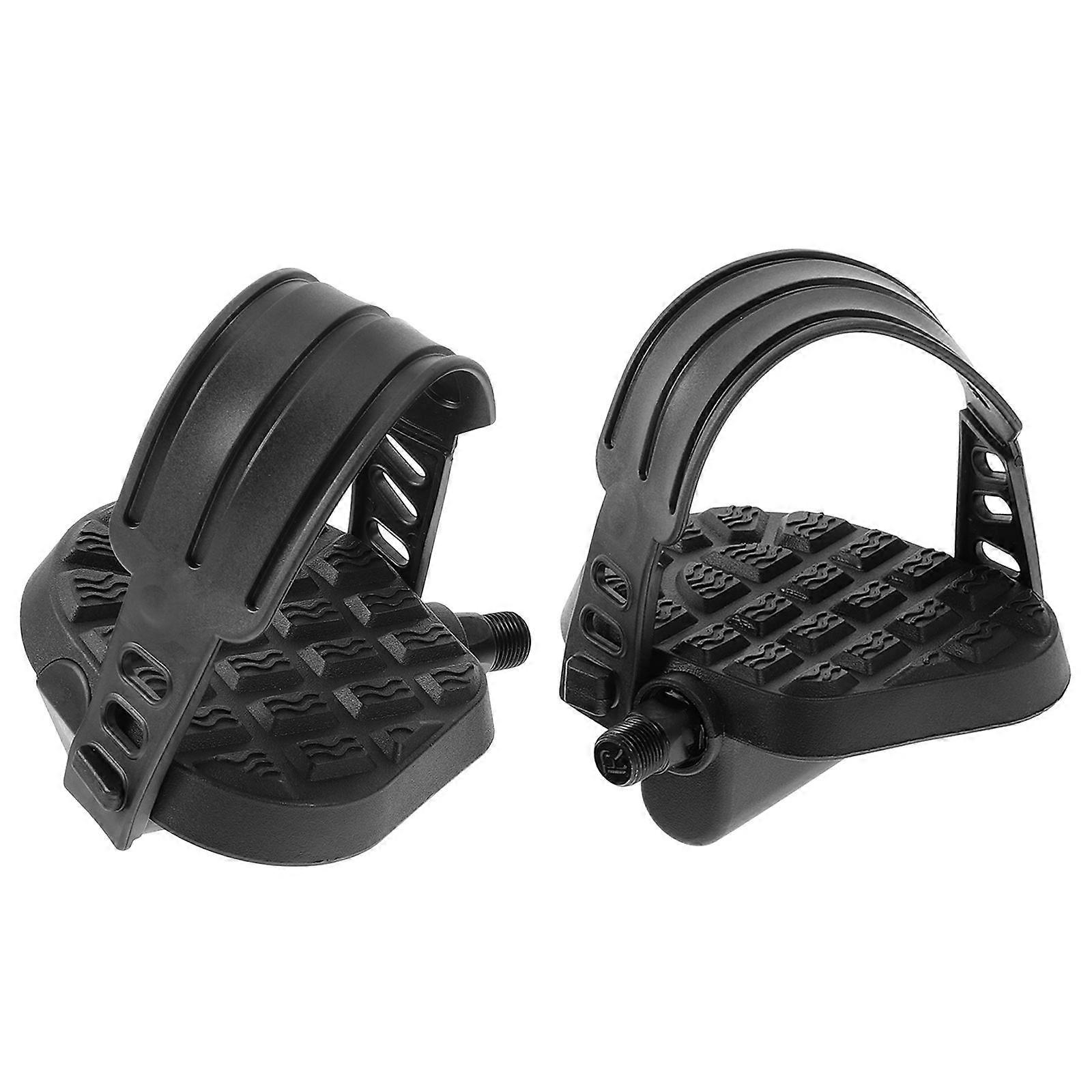 Plastic Bicycle Pedal Exercise Bike Pedals with Strap Replacement 2Pcs
