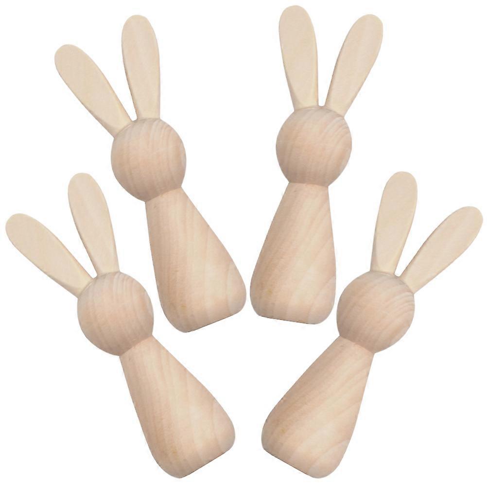 Unpainted Figurine Rabbit Statue Home Decor Creative Design Mini 4Pcs