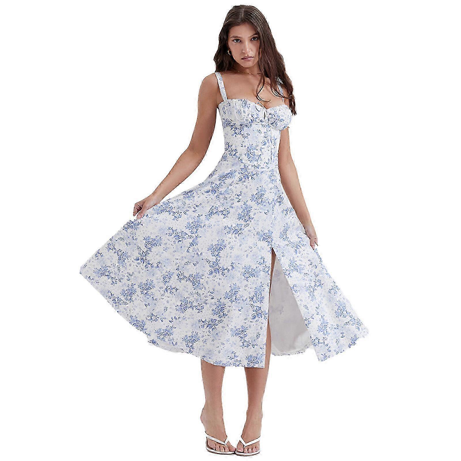 Vestido longo floral maxi ou vestido longo de verão casual feminino sem mangas para férias havaianas na praia, tamanho 25-26.
