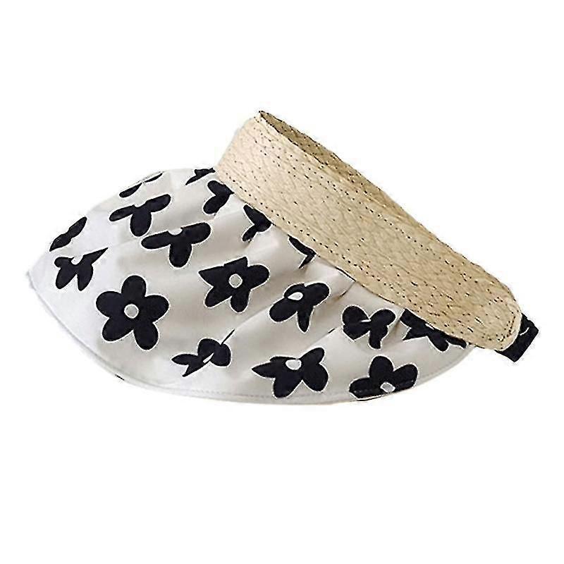 All-match Flowers Printed Empty Top Hat Adjustable Wide Brim Sun Hat Compatible With Beach