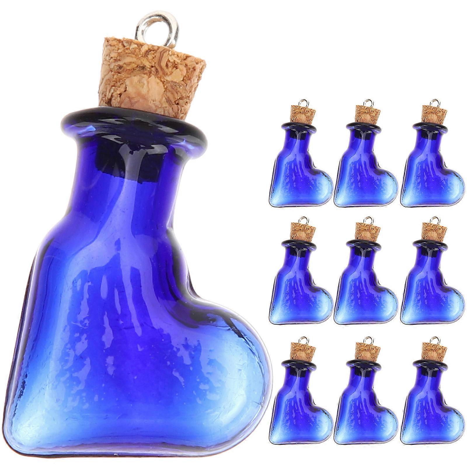Blue Small Glass Bottles with Cork Stoppers for Storage 10Pcs Set