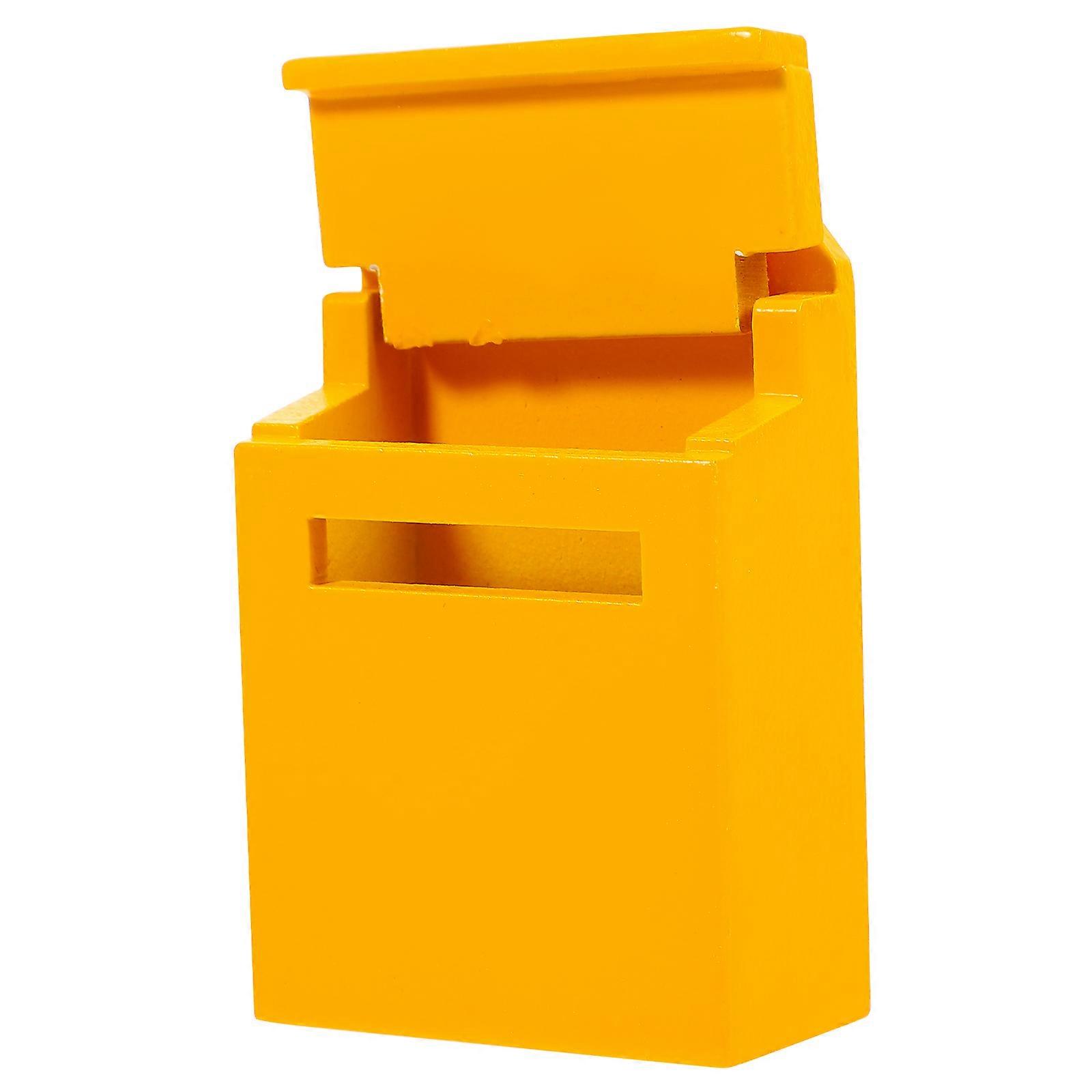 Mini Mailbox Wooden Figurine for Decor 3Pcs Yellow Tiny Mailbox Model Set