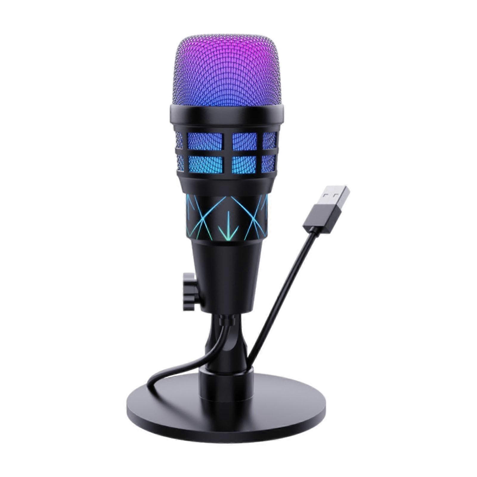 USB Gaming Microphone with RGB Lighting, Plug and Play Condenser Mic for PC Laptop Streaming