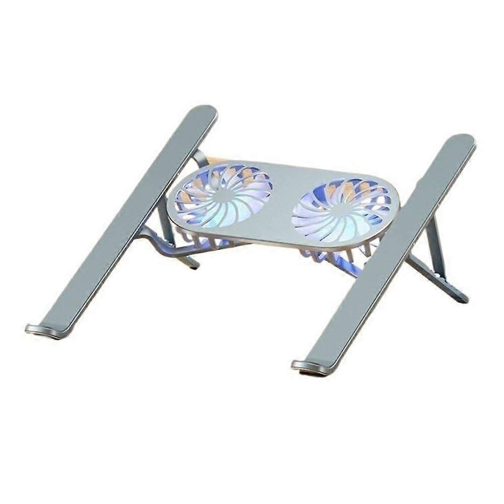 Adjustable Aluminum Laptop Stand with Dual Fan Cooling, Foldable Portable Riser Grey