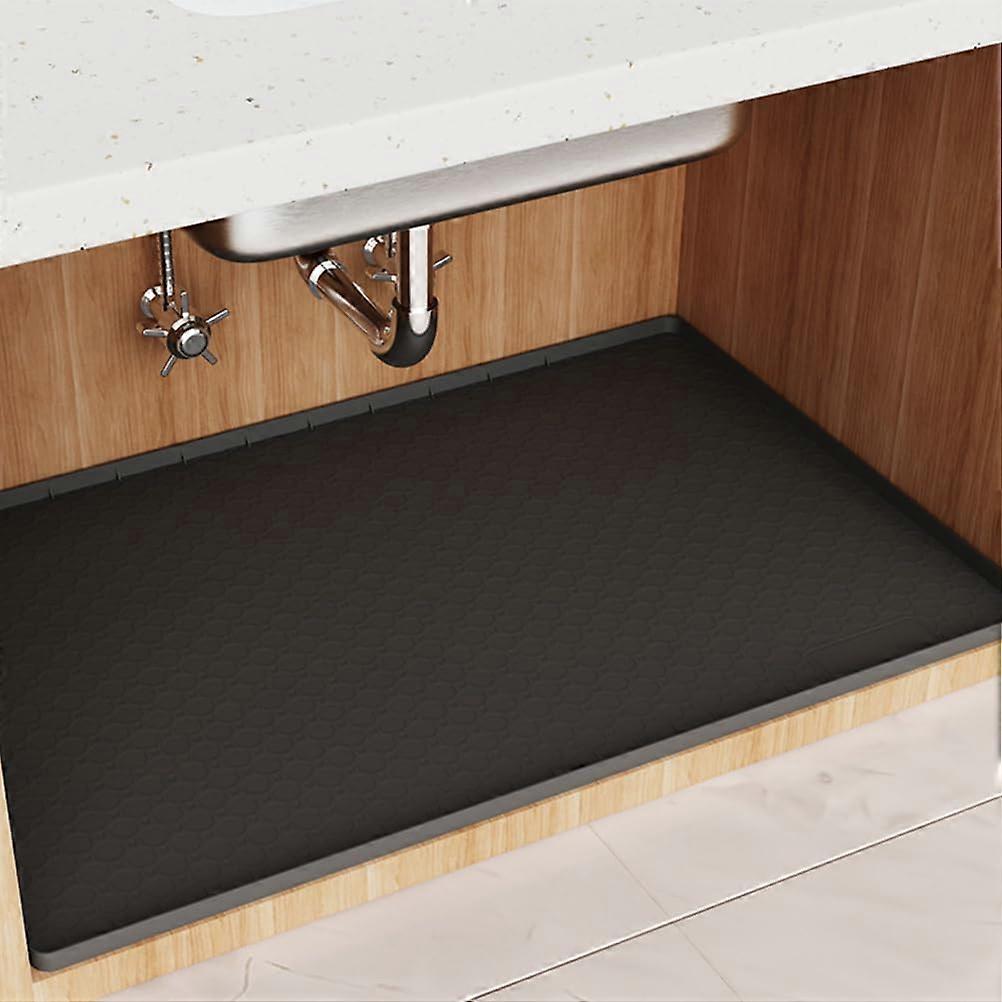 Under Sink Mat Waterproof Silicone Kitchen Sink Protector Tray for Bathroom Easy Clean Black