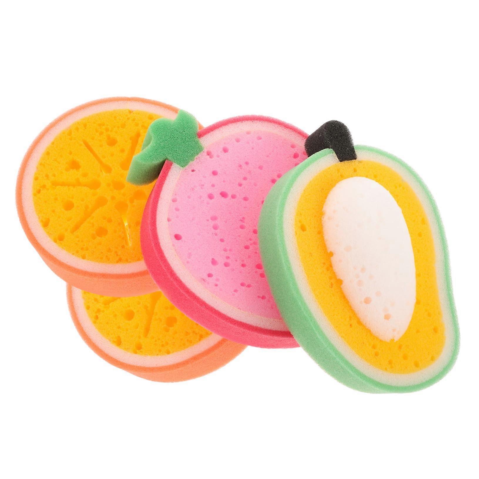 4pcs Cute Fruit Shaped Kitchen Cleaning Sponges Thick Durable Dishwashing Sponge for Scrubbing