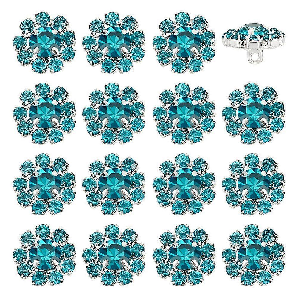 16 Pcs Blue Round Rhinestone Buttons (0.5 inch, Silver Shank)