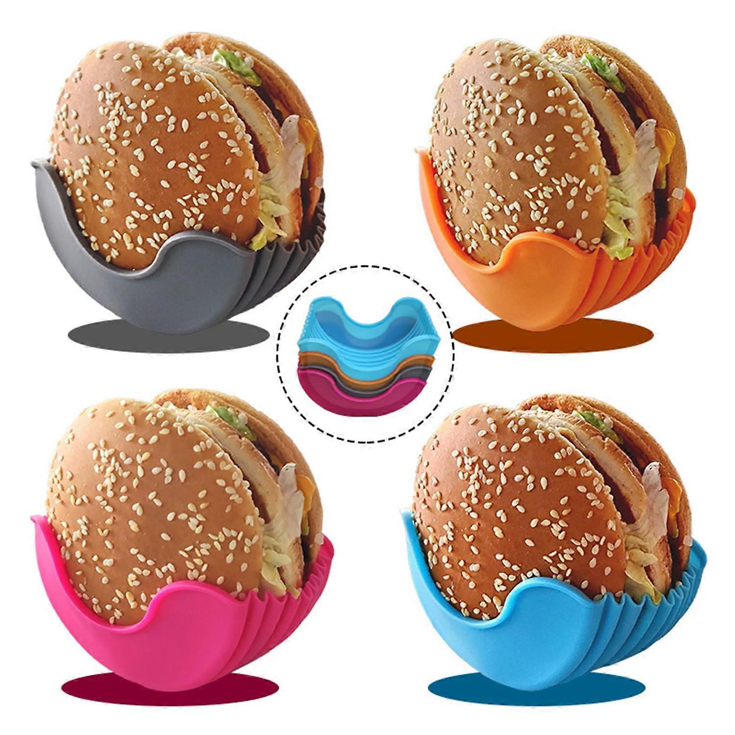 Burger Holder Set, Adjustable Silicone Reusable Container for Mess Burger Eating, Dishwasher Safe