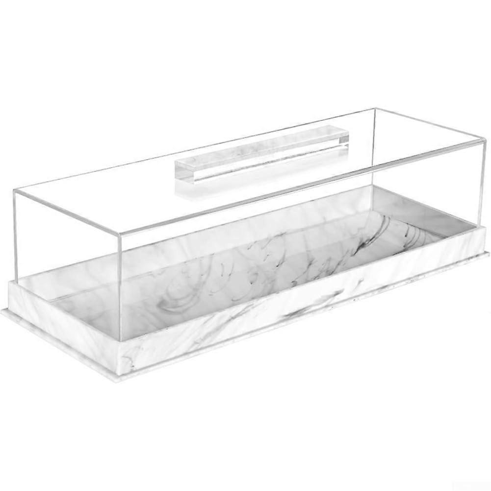 Acrylic Serving Tray with Lid and Handle, Rectangular Marble Base Dessert Display for Pastries