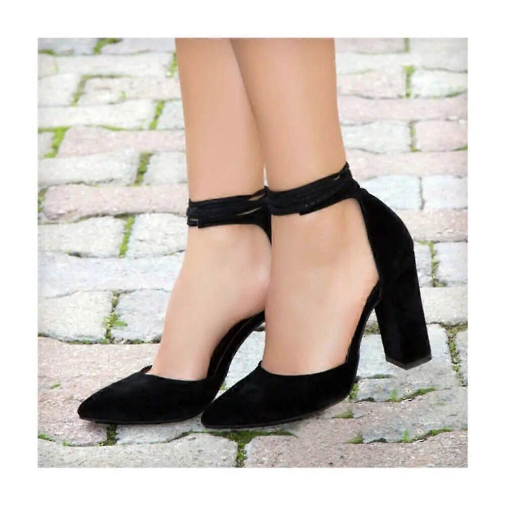 Black Suede Ankle Strap Heels for Women RA-040
