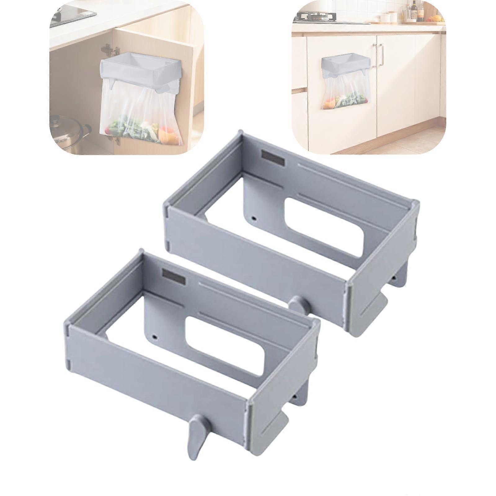 Foldable Trash Can Wall Mounted Kitchen Cabinet Bin with Magnetic Closure, Space Saving, 2Pcs Grey