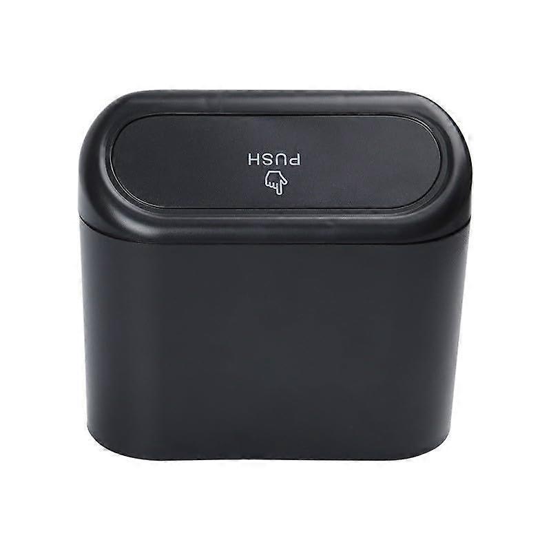 Car Trash Can with Push Lid, Compact Black Car Garbage Bin 2 Pack for Easy Cleaning