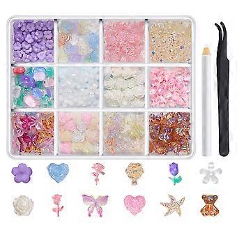1 Box 3D Nail Charms with Sparkling Rhinestones Resin Decorations for DIY Nail Art and Manicure