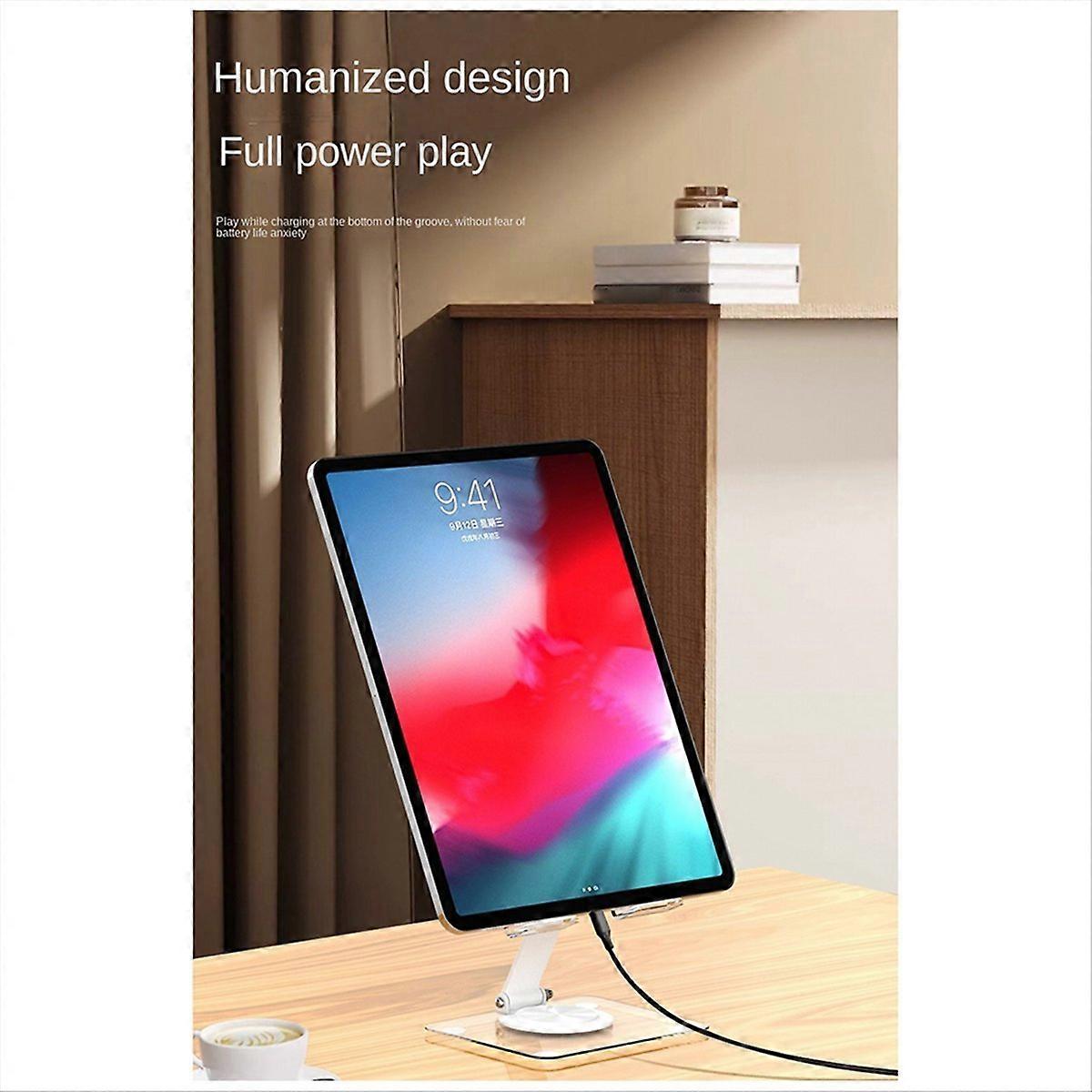 Tablet Stand Folding Adjustable Desk Holder Transparent Acrylic white