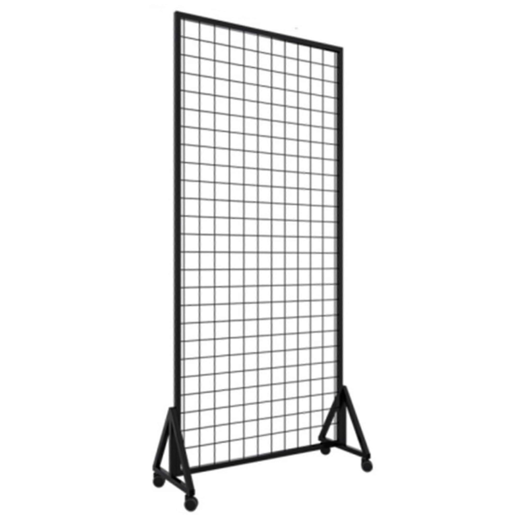 Gridwall Display Panel with 30 Hooks, Lockable Wheels, Black Metal Floor Standing Wire Grid Tower