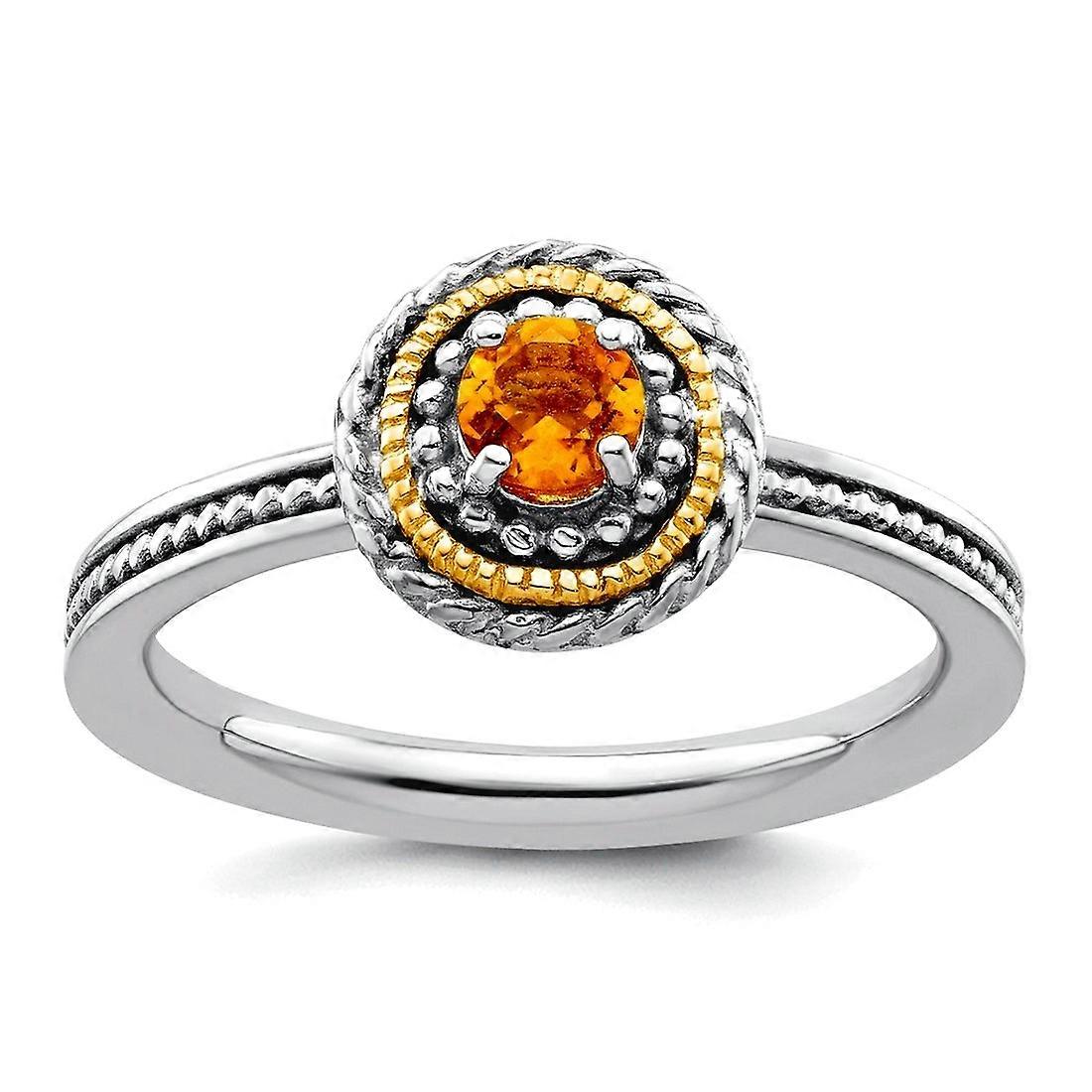 2.25mm 925 Sterling Silver Polished Prong set Stackable and 14k 925 Sterling Silver Stackable Citrine Ring Stackable Rin