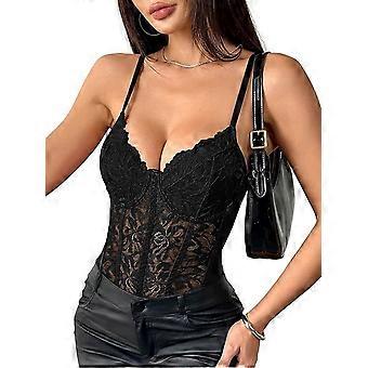 Sexy Corset Top Floral Lace Mesh Sheer Lingerie Underwire Bodysuit Bustier Cami Outfits