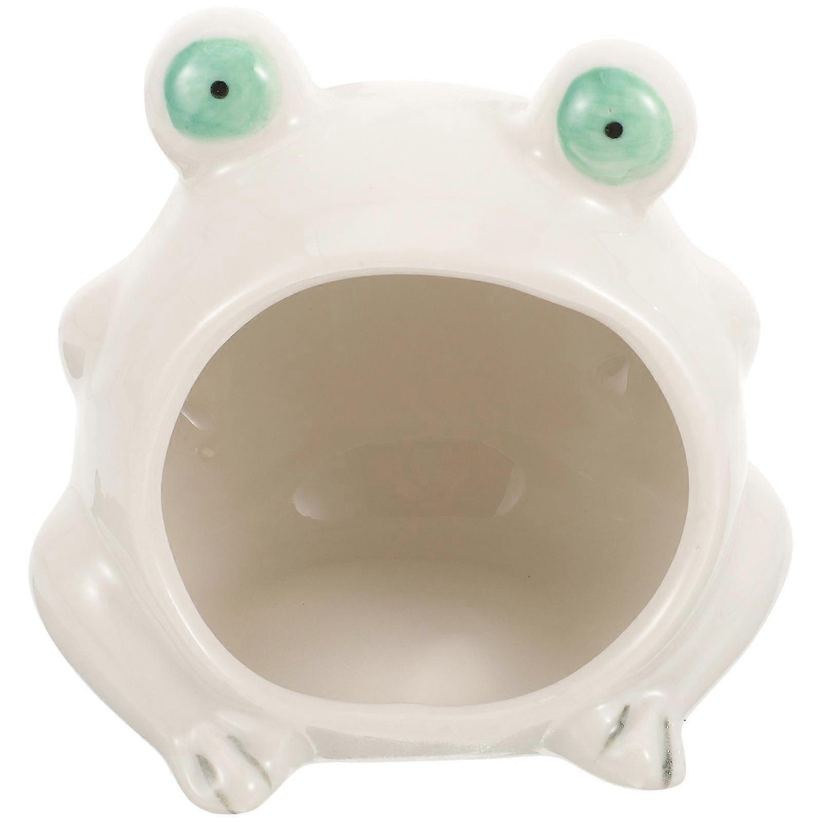 Ceramic Hamster House for Resting with Cute Frog Shape Hideout