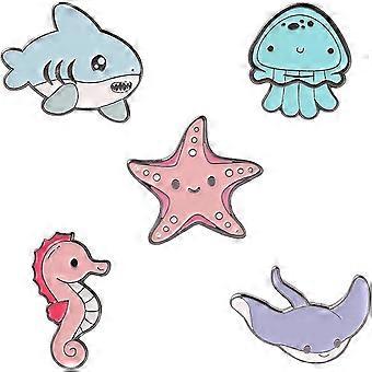 Conjunto de alfinetes de esmalte de vida marinha dos desenhos animados Bonito animal marinho Presente de alfinete para crianças Acessório para mochilas Cordão de roupas Estrela do mar / Polvo / Tubarão / Hipopótamo